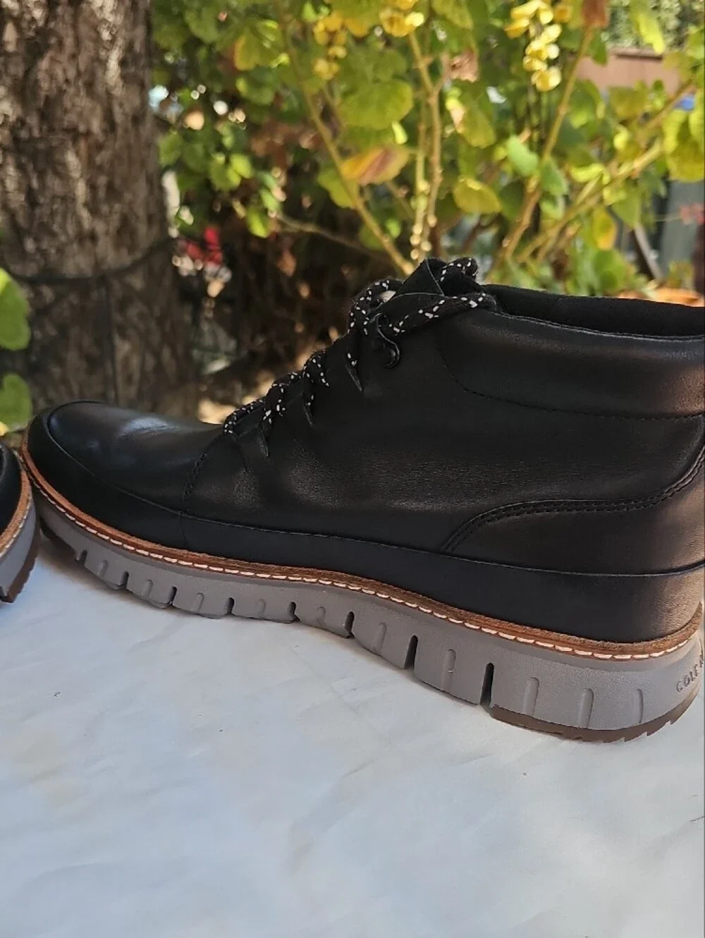 Cole Haan Black Leather Chukka Boots with Tan Accents